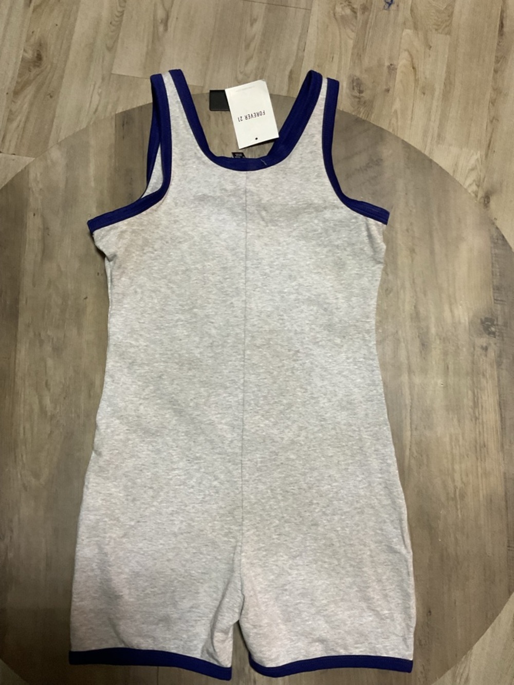 Forever 21 Gray Romper with Blue Trim